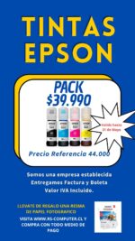 PACK TINTAS EPSON + RESMA PAPEL FOTOGRAFICO DE REGALO