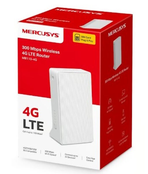 Router Inalámbrico Mercusys  SIM 4G LTE FDD/TDD Velocidad 300Mbps Hasta 32 Dispositivos