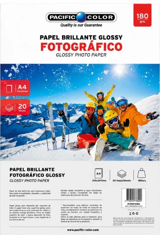 Papel Fotografico Glossy Pacific Color 180gr A4 20 Hojas